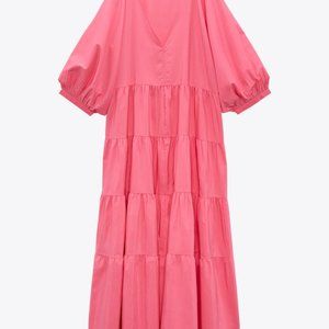 ZARA TIERED POPLIN DRESS PINCK SIZE S  0881/320/631